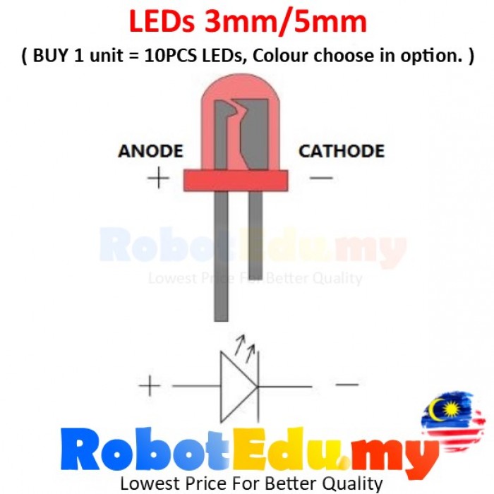 【10PCS】 LED LEDs 3MM 5MM 10MM Light Emitting Diode Bulb DIY STEM RBT ...